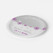 Assiettes En Carton Mariage moderne violet gris argenté (Angle)