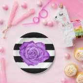 Assiettes En Carton Mariage moderne violet Rose noir blanc rayé (Fête)