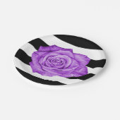 Assiettes En Carton Mariage moderne violet Rose noir blanc rayé (Angle)