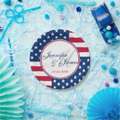 Assiettes En Carton Mariage Monogram Custom USA American Drapeau (Fête)