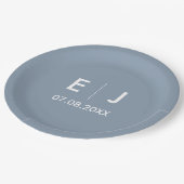 Assiettes En Carton Mariage monogramme bleu et blanc Dusty (Angle)