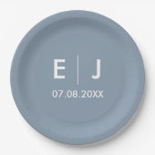 Assiettes En Carton Mariage monogramme bleu et blanc Dusty (Devant)