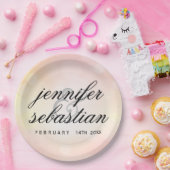 Assiettes En Carton Mariage monogramme clair Pink Bokeh (Fête)