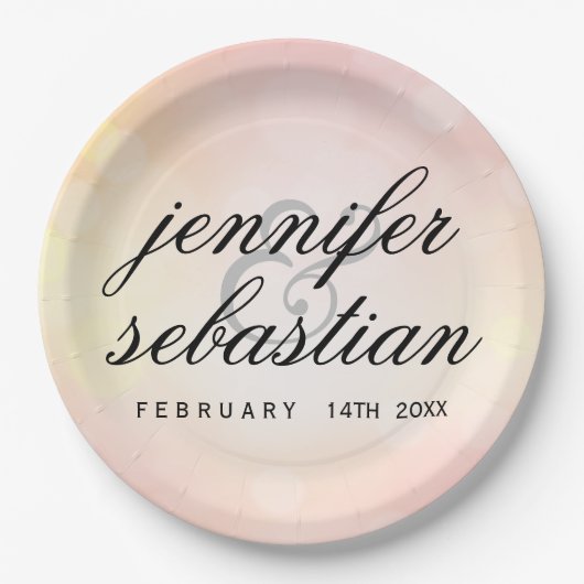 Assiettes En Carton Mariage monogramme clair Pink Bokeh (Devant)