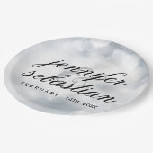 Assiettes En Carton Mariage monogramme clair Silver Bokeh (Angle)
