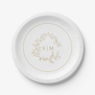 Assiettes En Carton Mariage Monogramme de cime dorée moderne