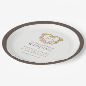 Assiettes En Carton Mariage monogramme de couronne brun coeur doré (Angle)