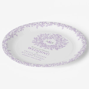 Assiettes En Carton Mariage monogramme de dessin de feuille de cercle 