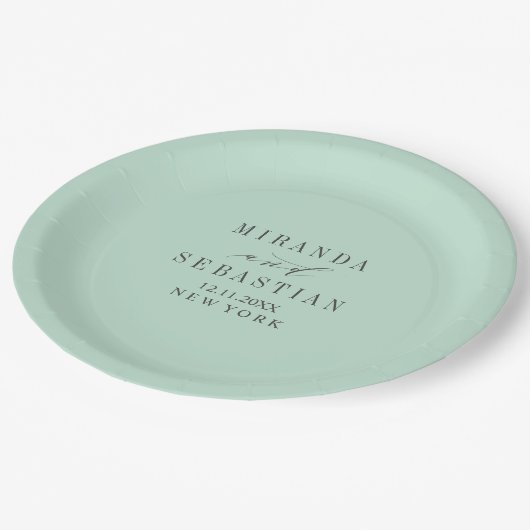 Assiettes En Carton Mariage monogramme de typographie Aqua (Angle)