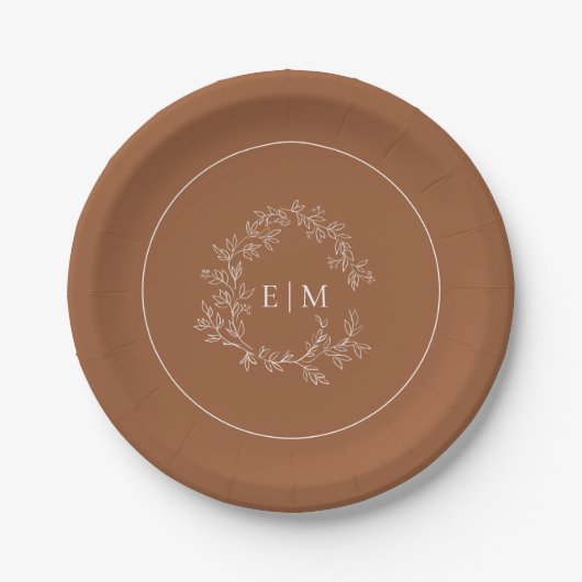Assiettes En Carton Mariage Monogramme en terre cuite moderne (Devant)