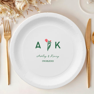 Assiettes En Carton Mariage Monogramme Fleur Sauvage Art Populaire Col