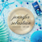 Assiettes En Carton Mariage monogramme glamour avec lumière bokeh or (Fête)