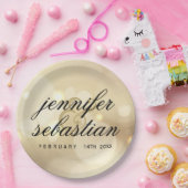 Assiettes En Carton Mariage monogramme glamour avec lumière bokeh or (Fête)