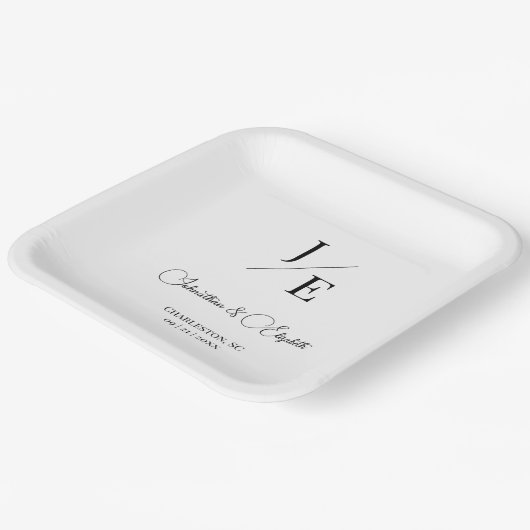 Assiettes En Carton Mariage monogramme minimal | BLANCHE (Angulaire)