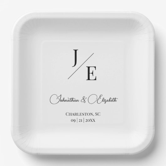 Assiettes En Carton Mariage monogramme minimal | BLANCHE (Recto)
