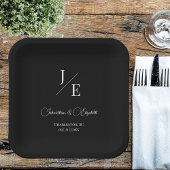 Assiettes En Carton Mariage monogramme minimal | Noir