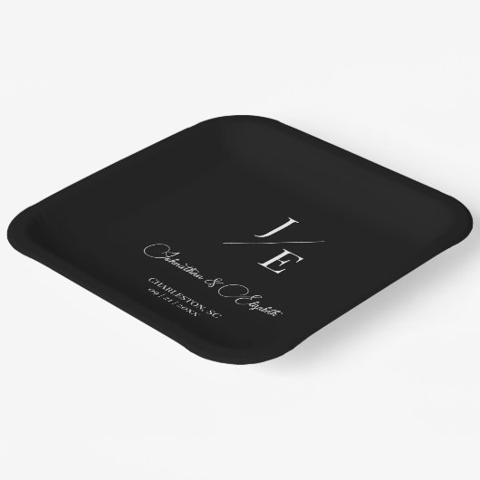 Assiettes En Carton Mariage monogramme minimal | Noir (Angulaire)