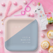 Assiettes En Carton Mariage Monogramme minimaliste bleu roux (Fête)