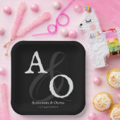 Assiettes En Carton Mariage Monogramme minimaliste noir (Fête)