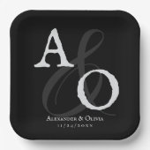 Assiettes En Carton Mariage Monogramme minimaliste noir (Recto)