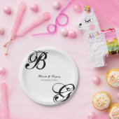 Assiettes En Carton Mariage Monogramme noir et blanc (Fête)