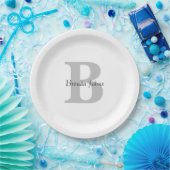 Assiettes En Carton Mariage Monogramme Nom Baby shower gris noir blanc (Fête)