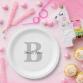 Assiettes En Carton Mariage Monogramme Nom Baby shower gris noir blanc (Fête)