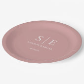 Assiettes En Carton Mariage monogramme rose chic Dusty Rose (Angle)