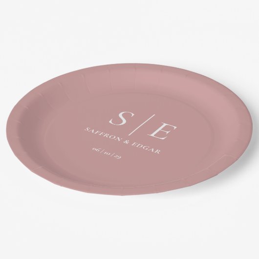 Assiettes En Carton Mariage monogramme rose chic Dusty Rose (Angle)
