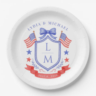 Assiettes En Carton Mariage Monogramme Rouge Blanc & Je T'Aime Patriot