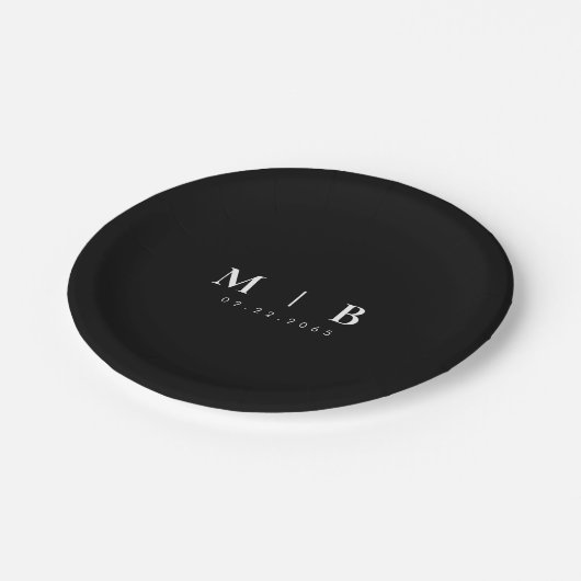 Assiettes En Carton Mariage monogramme simple B/W (Angle)