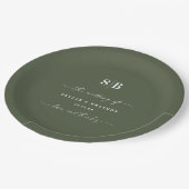 Assiettes En Carton Mariage monogramme simple couleur solide vert fonc (Angle)