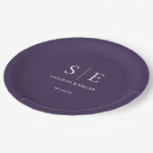 Assiettes En Carton Mariage Monogramme violet et or (Angle)