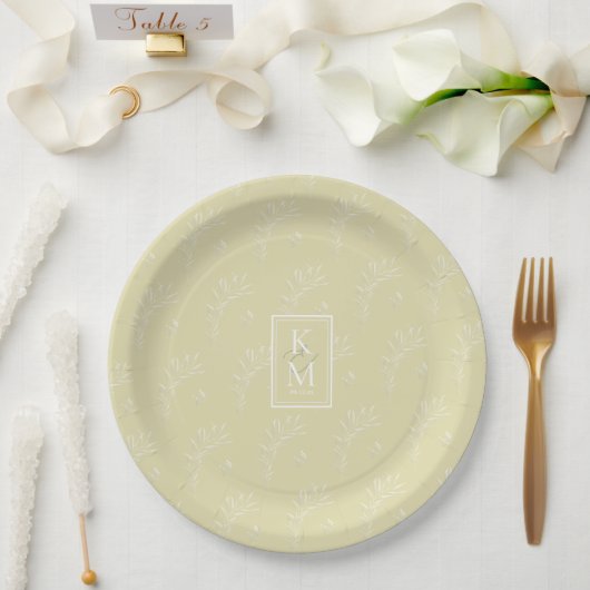 Assiettes En Carton Mariage Motif Eucalyptus Jaune ID901 (Mariage)