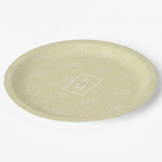 Assiettes En Carton Mariage Motif Eucalyptus Jaune ID901 (Angle)