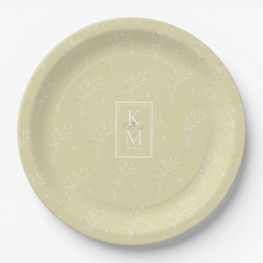 Assiettes En Carton Mariage Motif Eucalyptus Jaune ID901 (Devant)