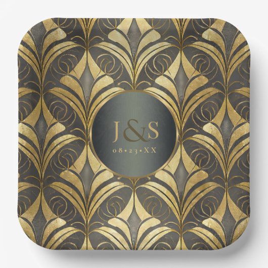 Assiettes En Carton Mariage Motif Glam Art Deco ID1033 (Recto)