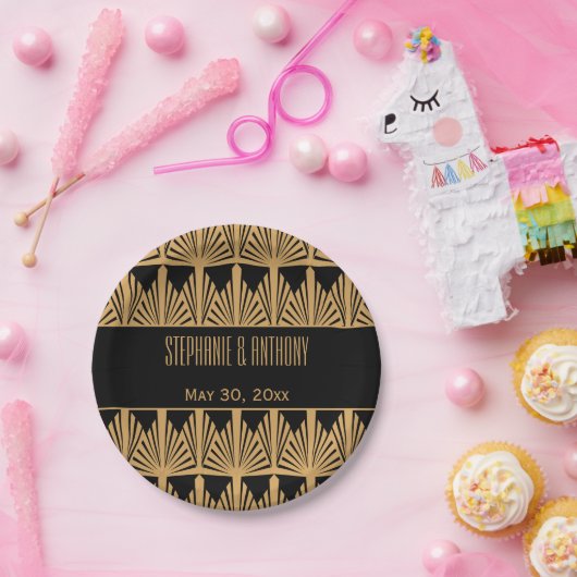 Assiettes En Carton Mariage Motif Gold et Black Art Déco (Fête)