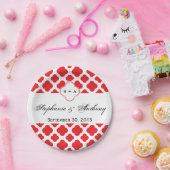 Assiettes En Carton Mariage Motif Monogram Red Quatrefoil (Fête)