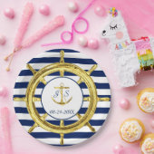 Assiettes En Carton Mariage Naudtique Rayures Bleu Marine Or (Fête)