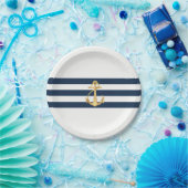 Assiettes En Carton Mariage nautique Ancre d'or (Fête)