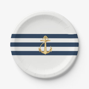 Assiettes En Carton Mariage nautique Ancre d'or