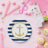 Assiettes En Carton Mariage nautique Ancre or Royal Blue Stripes (Fête)