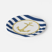Assiettes En Carton Mariage nautique Ancre or Royal Blue Stripes (Angle)