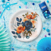 Assiettes En Carton Mariage Navy Blue and Orange Peony (Fête)