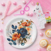 Assiettes En Carton Mariage Navy Blue and Orange Peony (Fête)