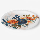 Assiettes En Carton Mariage Navy Blue and Orange Peony (Angle)
