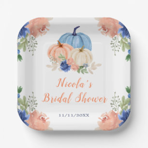 Assiettes En Carton Mariage Navy Blue et Blush Floral Citrouilles Show