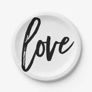 Assiettes En Carton MARIAGE Noir Blanc Typographie Moderne Amour Fête