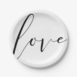 Assiettes En Carton MARIAGE Noir Blanc Typographie Moderne Fête de Mar